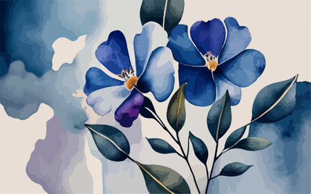 Hand drawn watercolor floral background with blue flowers. Vector illustration.のイラスト素材