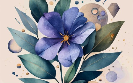 Watercolor floral composition with blue flowers and leaves. Hand drawn vector illustration.のイラスト素材
