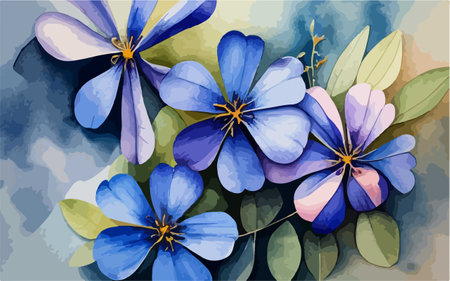 Watercolor floral background with blue flowers. Hand-drawn illustration.のイラスト素材