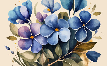 Hand drawn watercolor floral background with blue flowers. Vector illustration.のイラスト素材