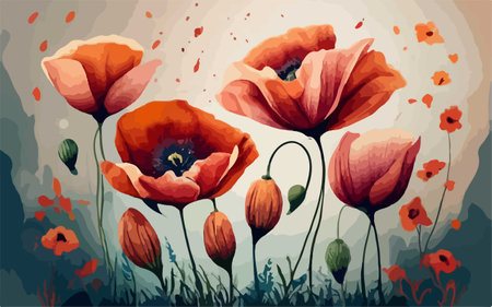 Red poppies in the meadow. Vector illustration for your designのイラスト素材
