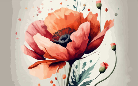 Red poppies on gray background. Hand drawn vector illustration.のイラスト素材