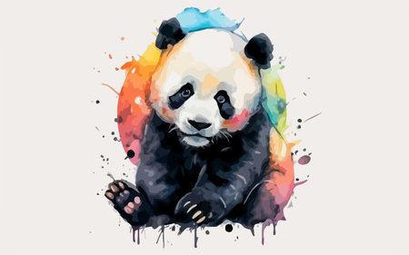 Watercolor illustration of a panda with a multicolored backgroundのイラスト素材
