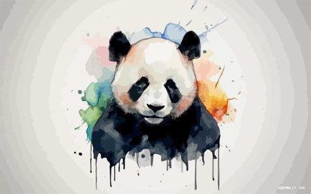Panda watercolor illustration. Hand drawn vector illustration of panda.のイラスト素材