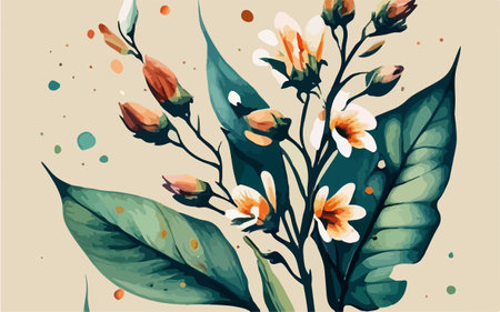 Hand drawn vector abstract floral background with watercolor flowers and leaves.のイラスト素材