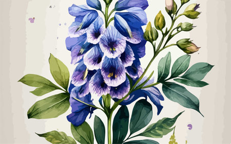 Watercolor illustration of a bouquet of blue delphinium flowersのイラスト素材