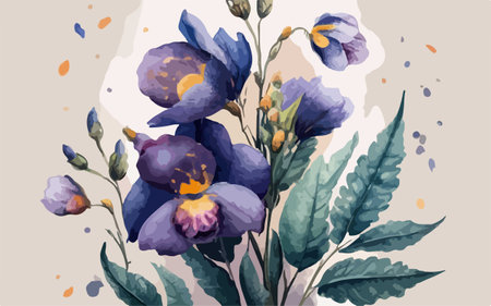 Watercolor bouquet of purple freesia flowers. Vector illustration.のイラスト素材