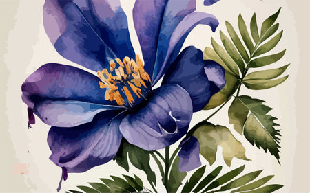 Beautiful hand drawn watercolor illustration of blue peony flower.のイラスト素材