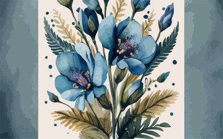 Hand drawn watercolor floral background with blue flowers. Vector illustration.のイラスト素材