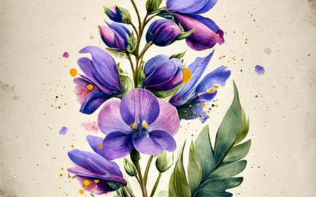 watercolor painting of blue and purple pansy flowers, floral backgroundのイラスト素材