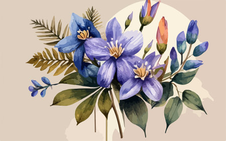 Beautiful watercolor illustration of a bouquet of blue flowers.のイラスト素材