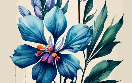 Hand drawn vector illustration of a blue crocus flower bouquet.のイラスト素材