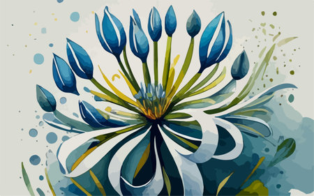 Illustration of a flower on a grunge background with splashesのイラスト素材