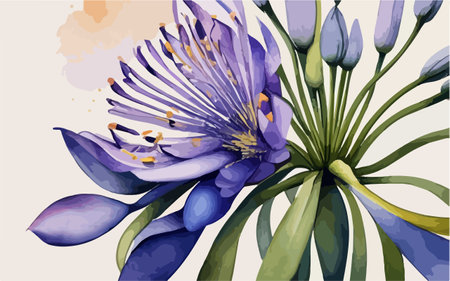 Illustration of a watercolor bouquet of purple and blue flowersのイラスト素材