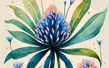 Hand drawn watercolor floral background with wild flowers. Vector illustration.のイラスト素材