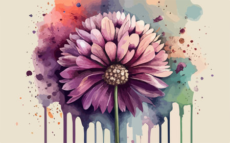 Dahlia flower on abstract watercolor background. Vector illustration.のイラスト素材