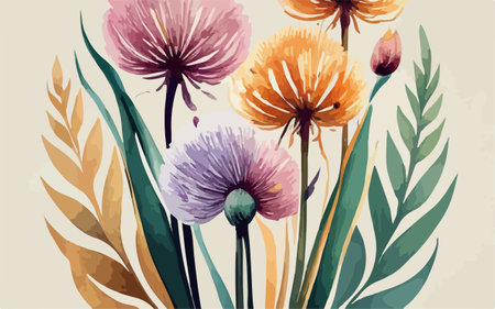 Hand drawn watercolor flowers. Vector illustration. Floral background.のイラスト素材