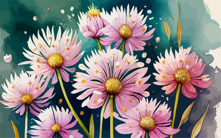 Pink daisies on a watercolor background. Vector illustration.のイラスト素材