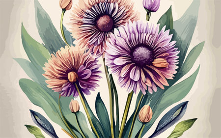 Beautiful bouquet of flowers in watercolor style. Vector illustration.のイラスト素材