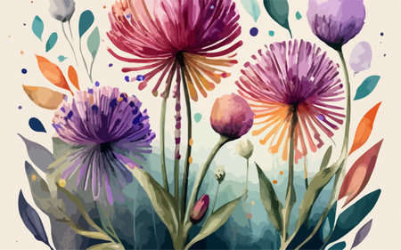 Watercolor floral background with chrysanthemums. Hand drawn vector illustration.のイラスト素材