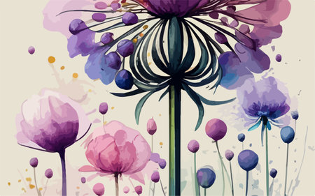 Vector watercolor floral background with wild flowers. Hand drawn illustration.のイラスト素材