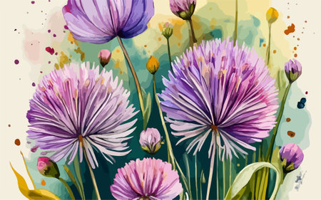 Watercolor illustration of wild flowers. Floral background for your designのイラスト素材