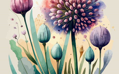 Beautiful blooming flowers on grunge background. Vector illustration.