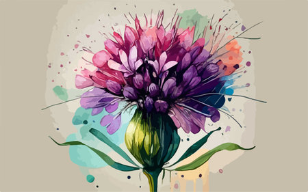 Illustration of a bouquet of cornflowers with watercolor splashesのイラスト素材