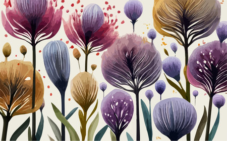 Floral seamless pattern with hand drawn crocus flowers. Vector illustration.のイラスト素材