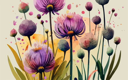 Floral background with watercolor flowers. Hand drawn vector illustration.のイラスト素材