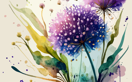 Watercolor floral background with watercolor dandelions. Vector illustration.のイラスト素材