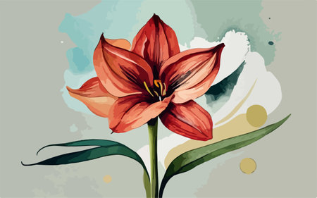 Illustration of a lily flower on a watercolor background.のイラスト素材