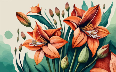 Beautiful lily flowers. Hand drawn vector illustration in retro style.のイラスト素材