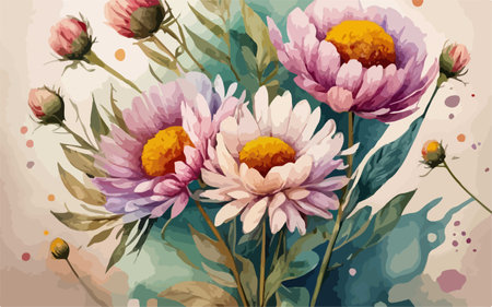 Illustration of a bouquet of pink chrysanthemumsのイラスト素材