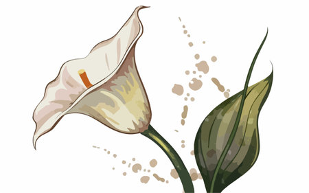 Illustration of two white calla lilies on a white backgroundのイラスト素材