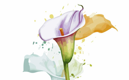 Illustration of a calla lily flower with watercolor splashesのイラスト素材