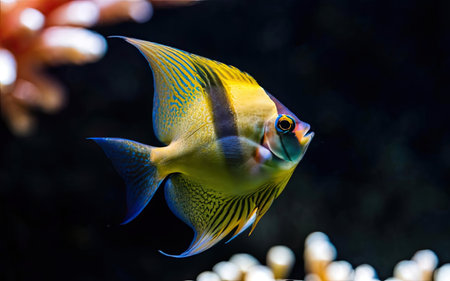 Beautiful colorful tropical fish swimming in the sea. Tropical fish in the aquarium.の素材