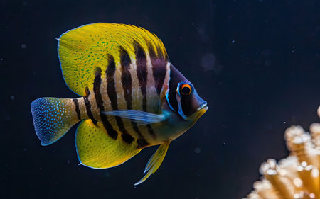 beautiful tropical fish in an aquarium, closeup of a photoの素材