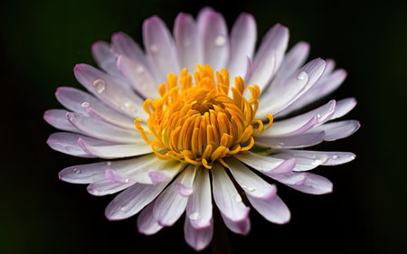Close up of water drop on white chrysanthemum flowerの素材