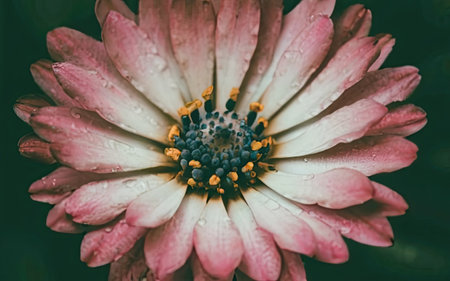 Close up of pink daisy flower with water drops on petalsの素材