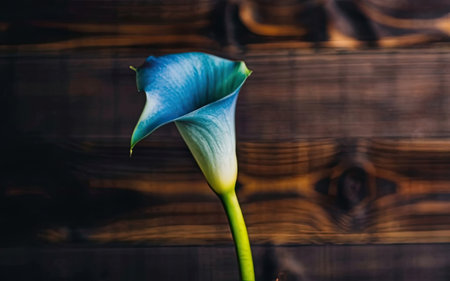 Beautiful calla lily flower on a wooden background. Selective focus.の素材