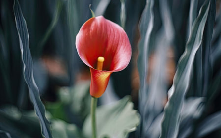 Beautiful red calla lily flower blooming in the gardenの素材