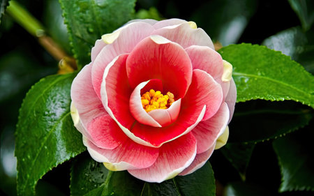 Camellia flower close up in the garden, stock photoの素材