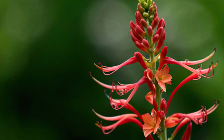 Close up of red spider lily flower with bokeh backgroundの素材