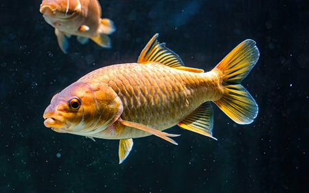 Gold fish swimming in the water. Fish in the aquarium. Close-up.の素材