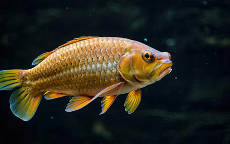 Gold fish swimming in the aquarium. Fish in the aquarium. Beautiful fish.の素材