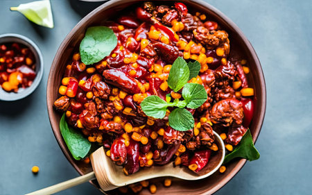 Spicy Chili con carne salad in bowl - Healthy food styleの素材