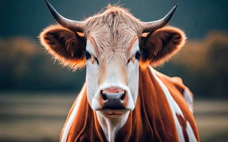 Portrait of a cow in the field. Close-up.の素材