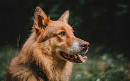 Portrait of a beautiful red dog in the park. Close-up.の素材