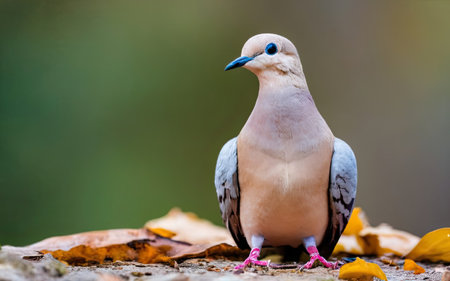 Closeup of a beautiful pigeon sitting on the ground in the parkの素材